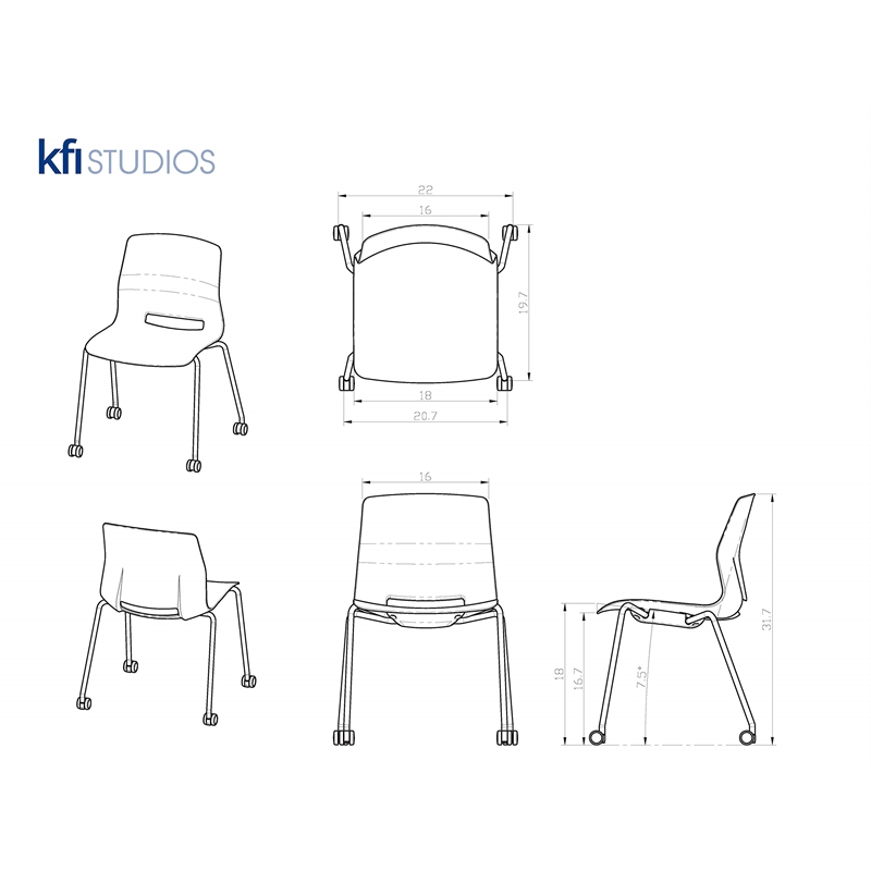 Olio Designs Lola Plastic Armless Stackable Chair with Casters in Moonbeam