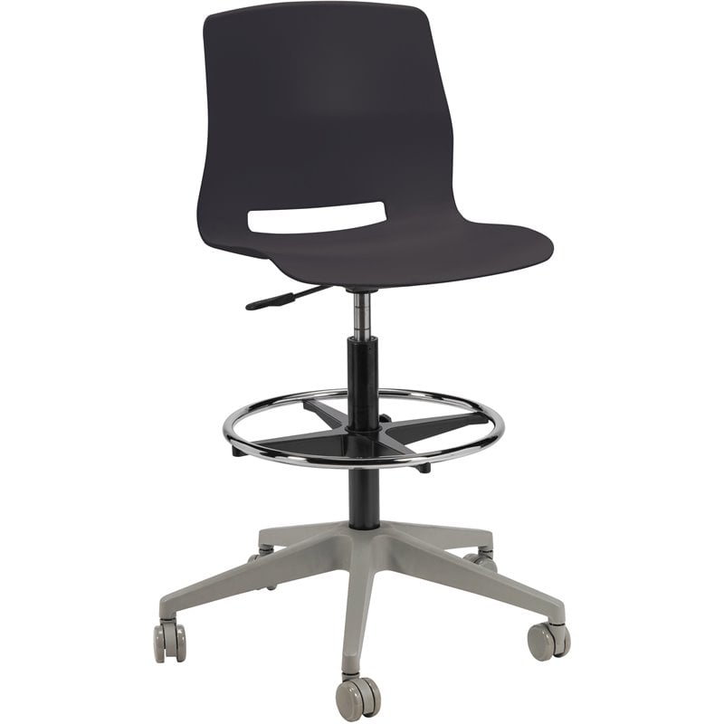 Olio Designs Lola Plastic Mobile Drafting Stool in Black