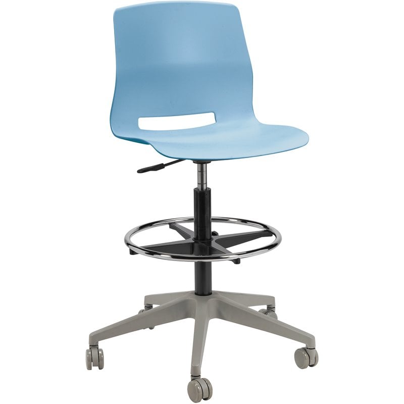 Olio Designs Lola Plastic Mobile Drafting Stool in Sky Blue