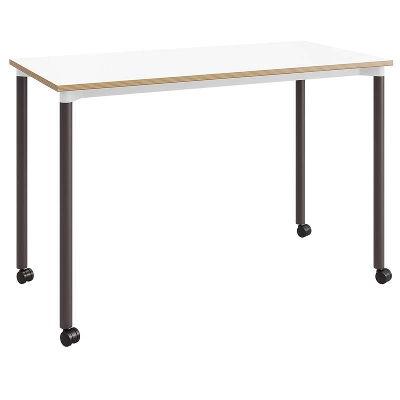 Olio Designs Spright Mobile Wood Top Work Table Desk in White Plywood and Coffee
