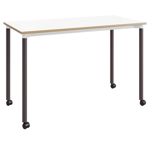 Olio Designs Spright Mobile Wood Top Work Table Desk in White Plywood and Coffee