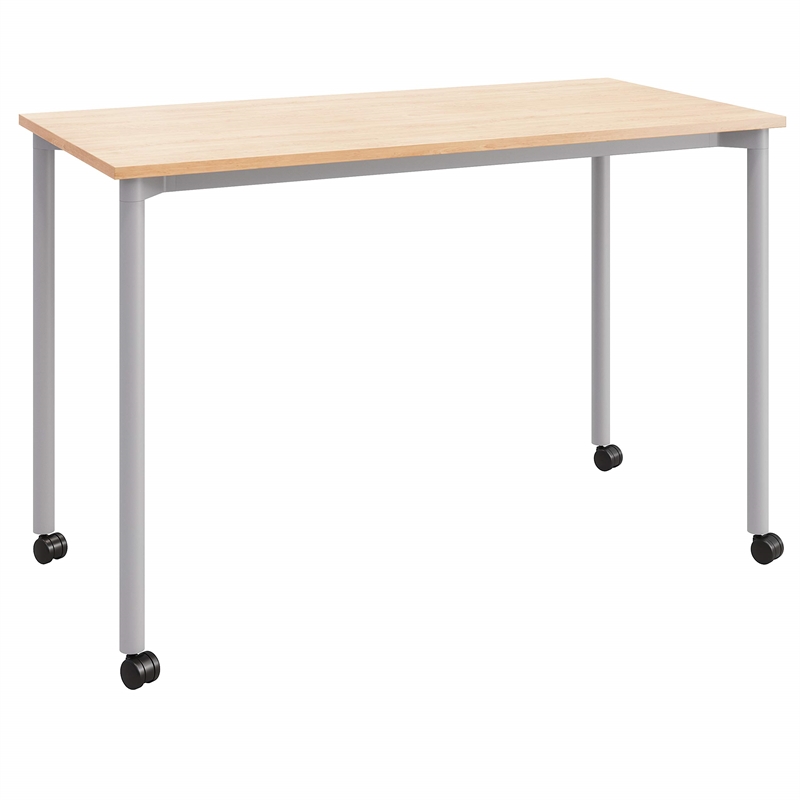 Olio Designs Spright Mobile Wood Top Work Table Desk in Maple and Silver