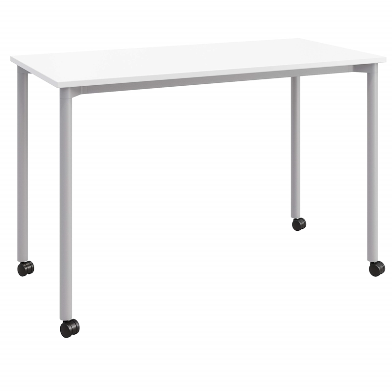 Olio Designs Spright Mobile Wood Top Work Table Desk in White and Silver