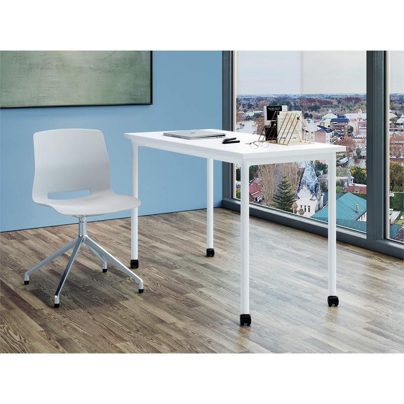 Olio Designs Spright Wood Top Work Table Desk in White and Silver
