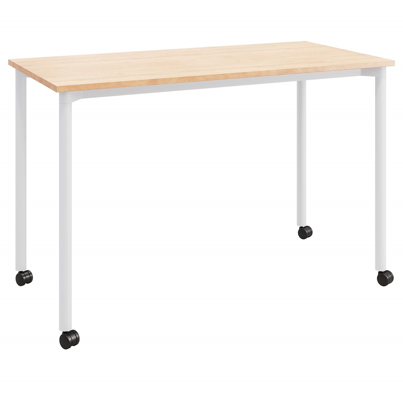 Olio Designs Spright Mobile Wood Top Work Table Desk in Maple and White