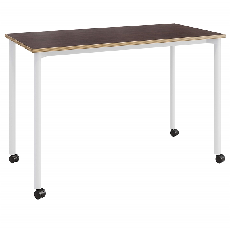 Olio Designs Spright Mobile Wood Top Work Table Desk in Cafelle and White