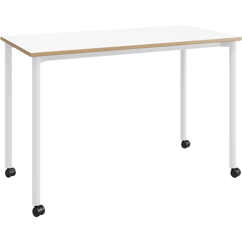 Olio Designs Spright Mobile Wood Top Work Table Desk in White Plywood