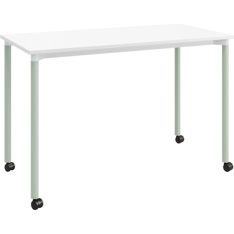 Olio Designs Spright Mobile Wood Top Work Table Desk in White and Sage