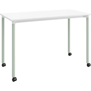 Olio Designs Spright Mobile Wood Top Work Table Desk in White and Sage