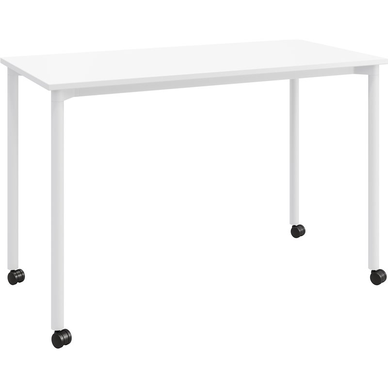 Olio Designs Spright Mobile Wood Top Work Table Desk in White