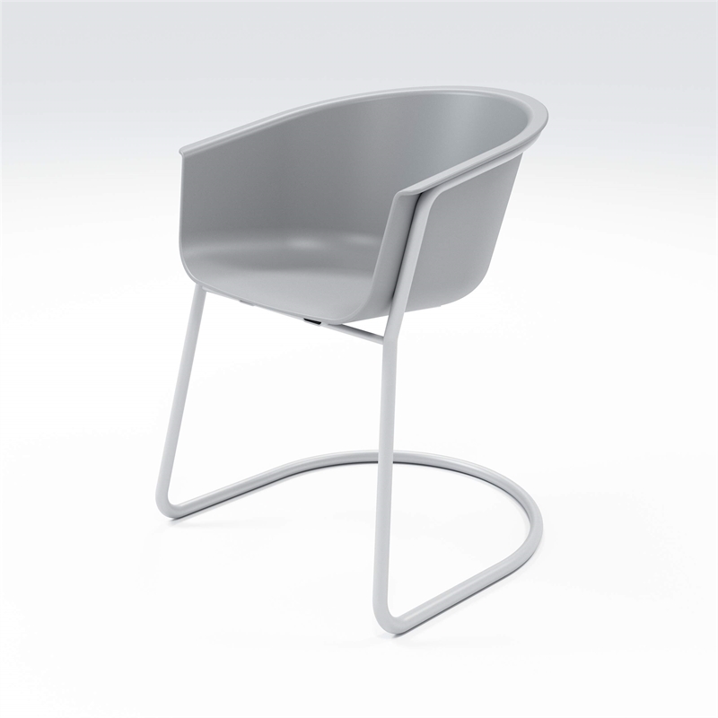 Olio Designs Tee Plastic Sled Base Arm Chair in Cool Gray and Silver