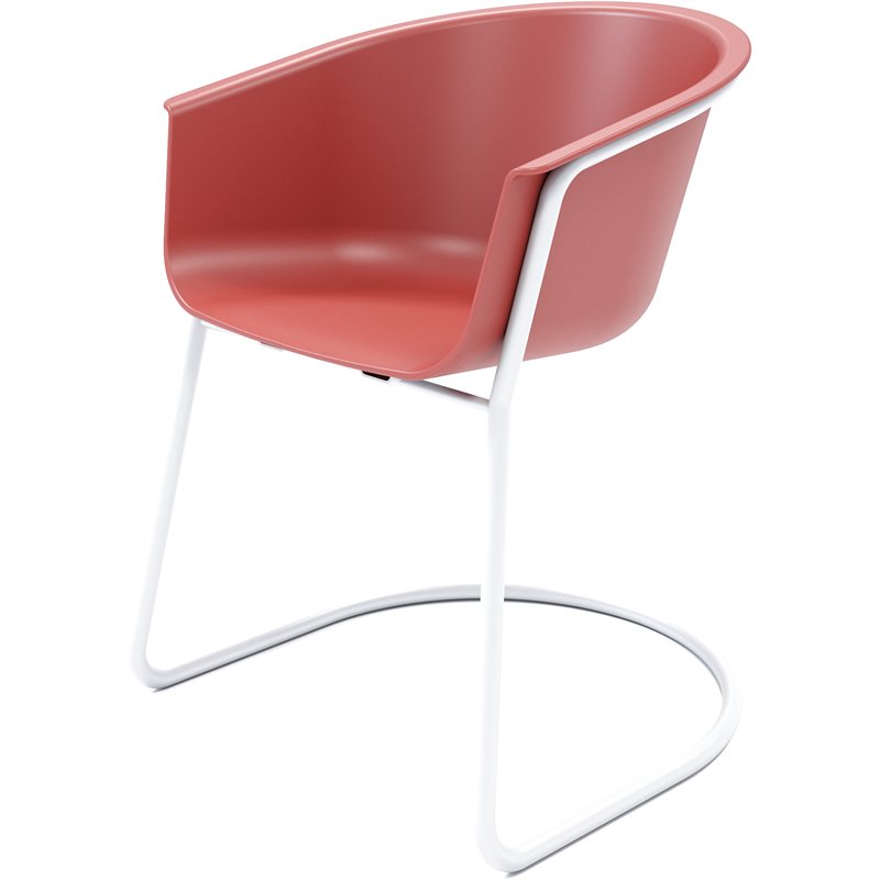 Olio Designs Tee Plastic Sled Base Arm Chair in Coral and Silver