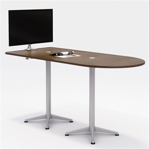 Olio Designs 36&quot x 84&quot Horseshoe Bar Height Work Table in Teak and Silver