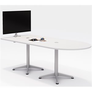 Olio Designs 36&quot x 84&quot Wood Top Horseshoe Work Table in White and Silver