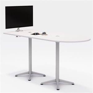 Olio Designs 36&quot x 84&quot Horseshoe Bar Height Work Table in White and Silver