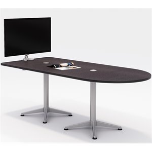 Olio Designs 36&quot x 84&quot Wood Top Horseshoe Work Table in Graphite and Silver