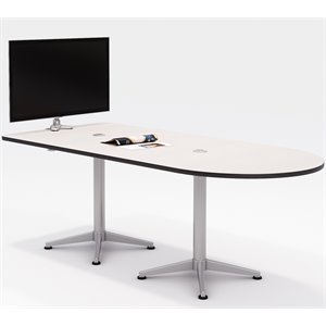 Olio Designs 36&quot x 84&quot Wood Top Horseshoe Work Table in Gray Nebula and Silver