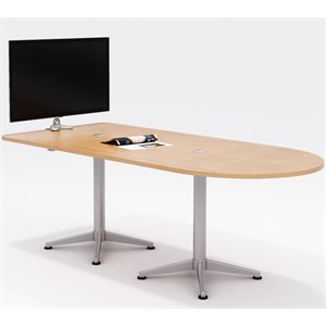 Olio Designs 36&quot x 84&quot Wood Top Horseshoe Work Table in Natural and Silver