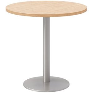Olio Designs 30&quot Round Wood Top Pedestal Dining Table in Maple and Silver