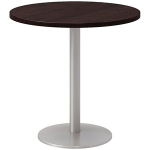 Olio Designs 30&quot Round Wood Top Pedestal Dining Table in Espresso and Silver