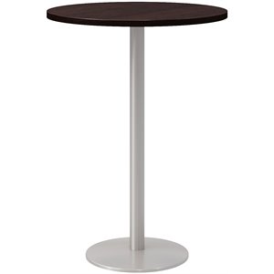 Olio Designs 30&quot Round Wood Top Bar Table in Espresso and Silver