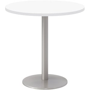 Olio Designs 30&quot Round Wood Top Pedestal Dining Table in White and Silver