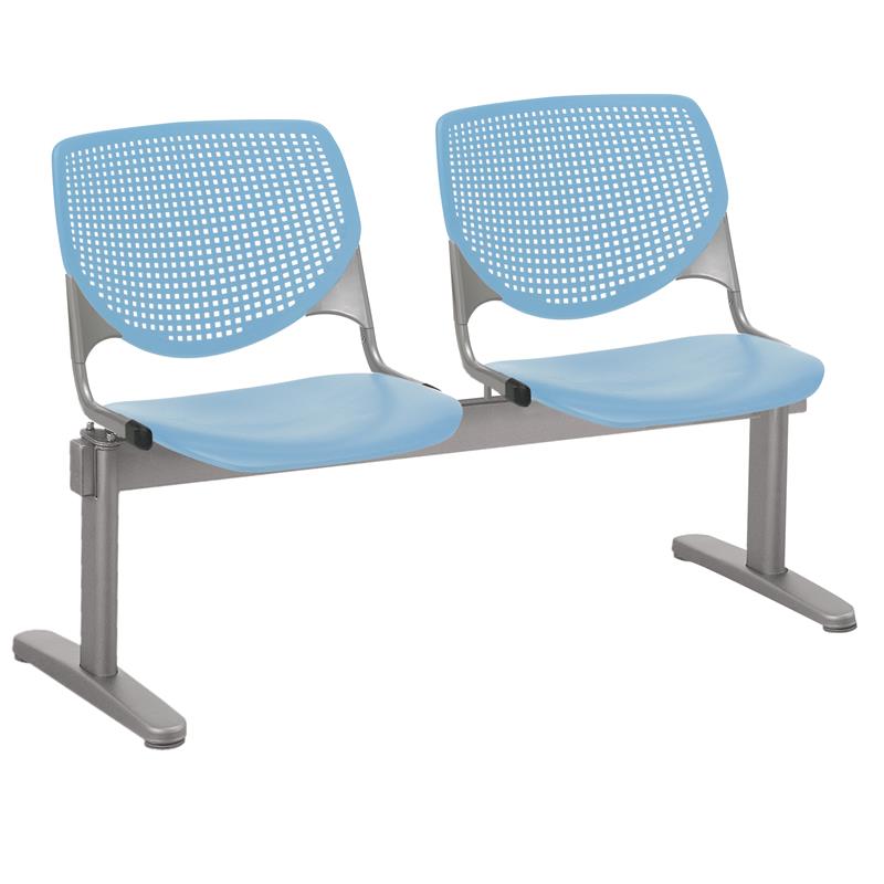 KFI KOOL Polyurethane Fabric 2 Seats Reception Bench in Sky Blue/Gray