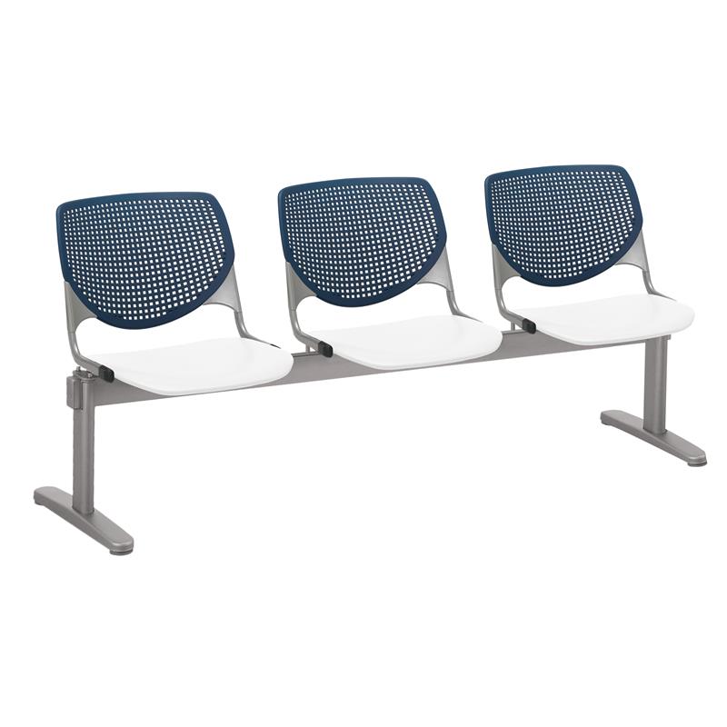 KFI KOOL Polyurethane 3 Fabric Seats Reception Bench in Navy/White