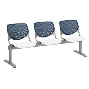 KFI KOOL Polyurethane 3 Fabric Seats Reception Bench in Navy/White