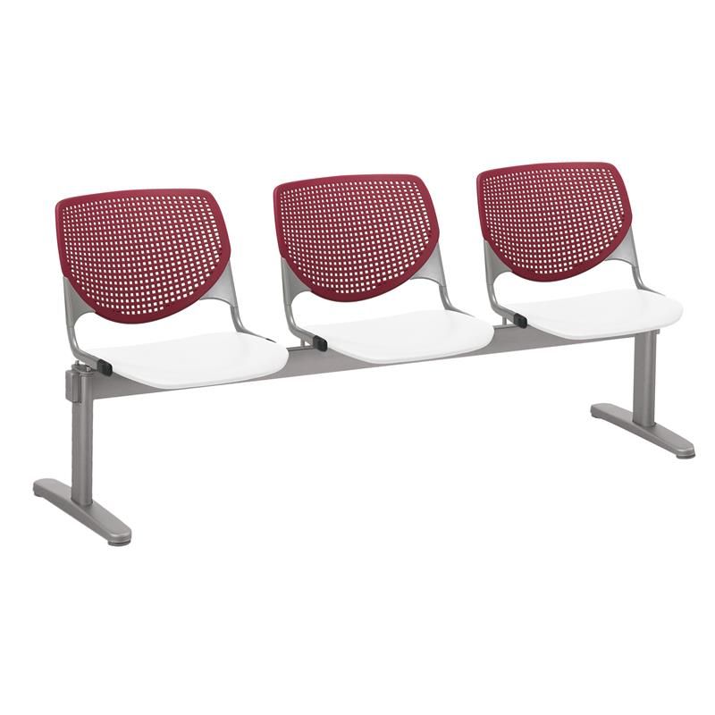 KFI KOOL Polyurethane Fabric 3 Seats Reception Bench in Burgundy Red/White