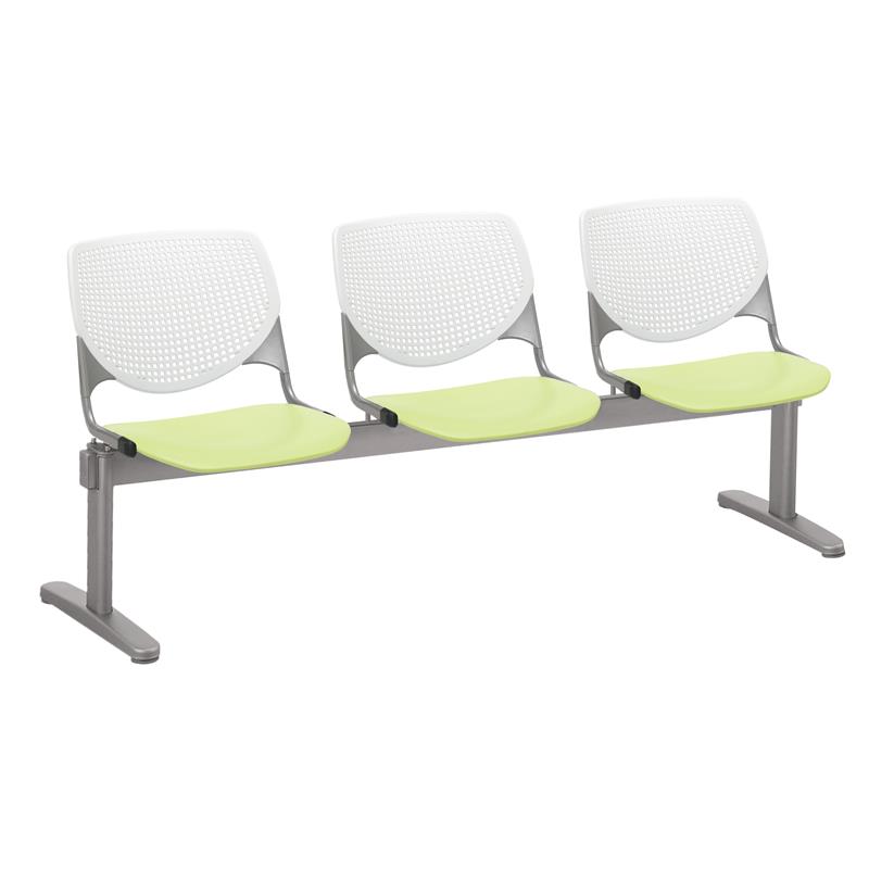 KFI KOOL Polyurethane 3 Seats Reception Bench in White/Lime Green