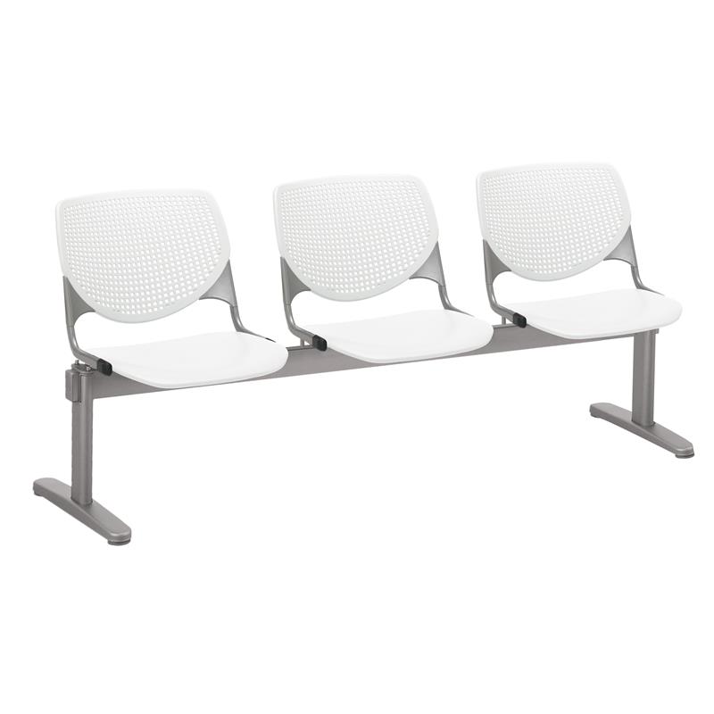 KFI KOOL Polyurethane 3 Fabric Seats Reception Bench in White/Gray