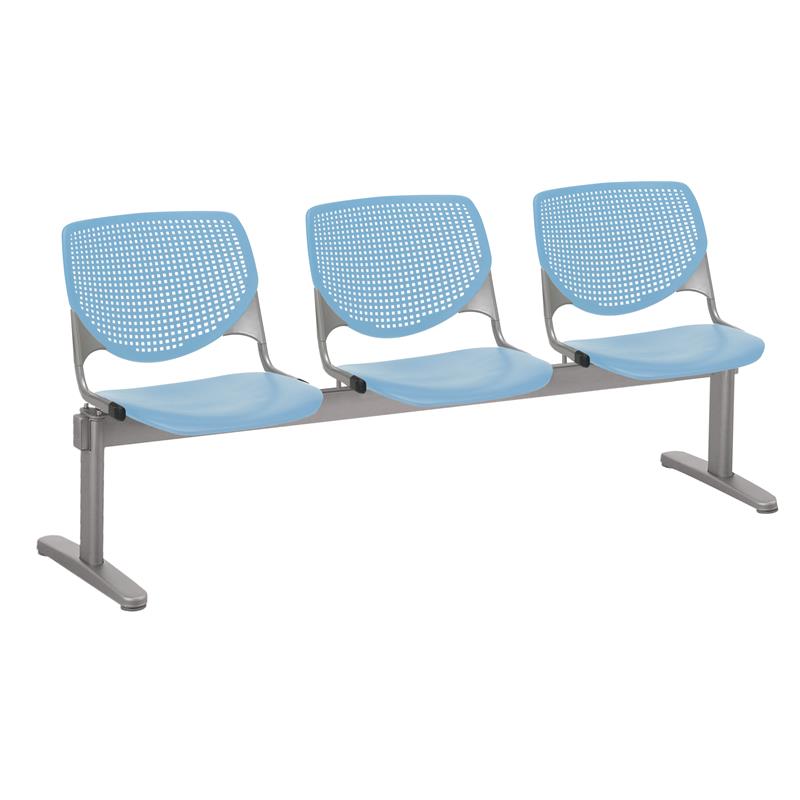 KFI KOOL Polyurethane 3 Seats Reception Bench with Seats & Back in Sky Blue