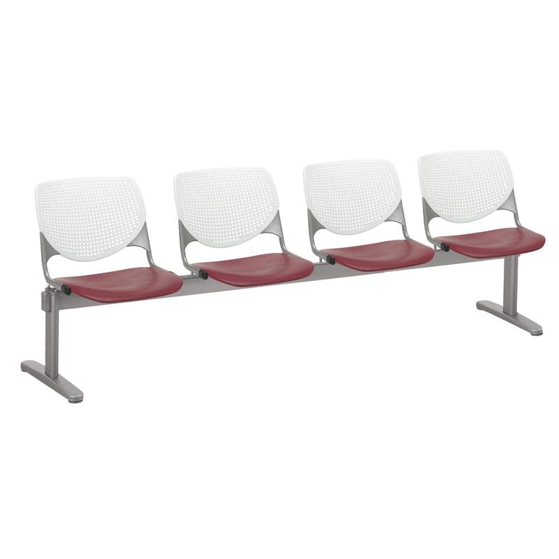 KFI KOOL Polyurethane 4 Seat Reception Bench in White/Burgundy Red