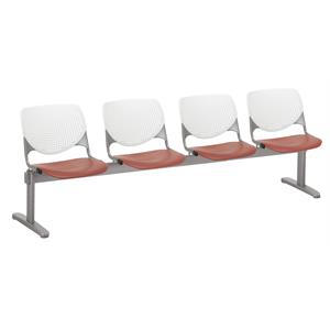 kfi kool 4 seat reception bench - white backs - coral seats