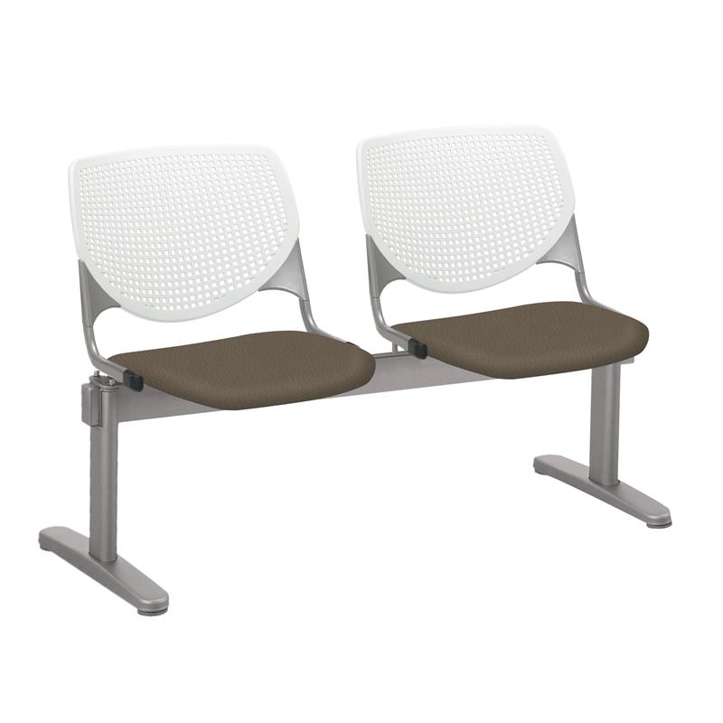 KFI KOOL Polyurethane 2 Seats Reception Bench w/ Vinyl Seats in White/Java Brown