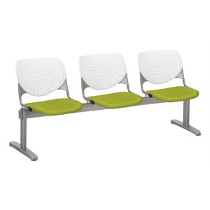 kfi kool 3 seats reception bench - white backs - avocado fabric seats