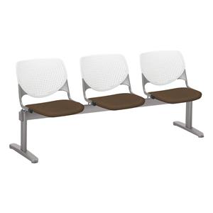 kfi kool 3 seats reception bench - white backs - fudge fabric seats