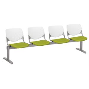 kfi kool 4 seat reception bench - white backs - avocado fabric seats
