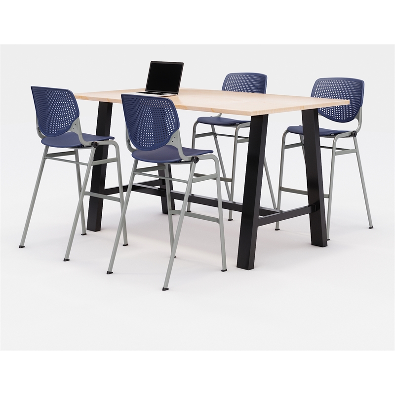 KFI Studios Midtown Bistro Dining Set - Maple Top - Navy Chairs