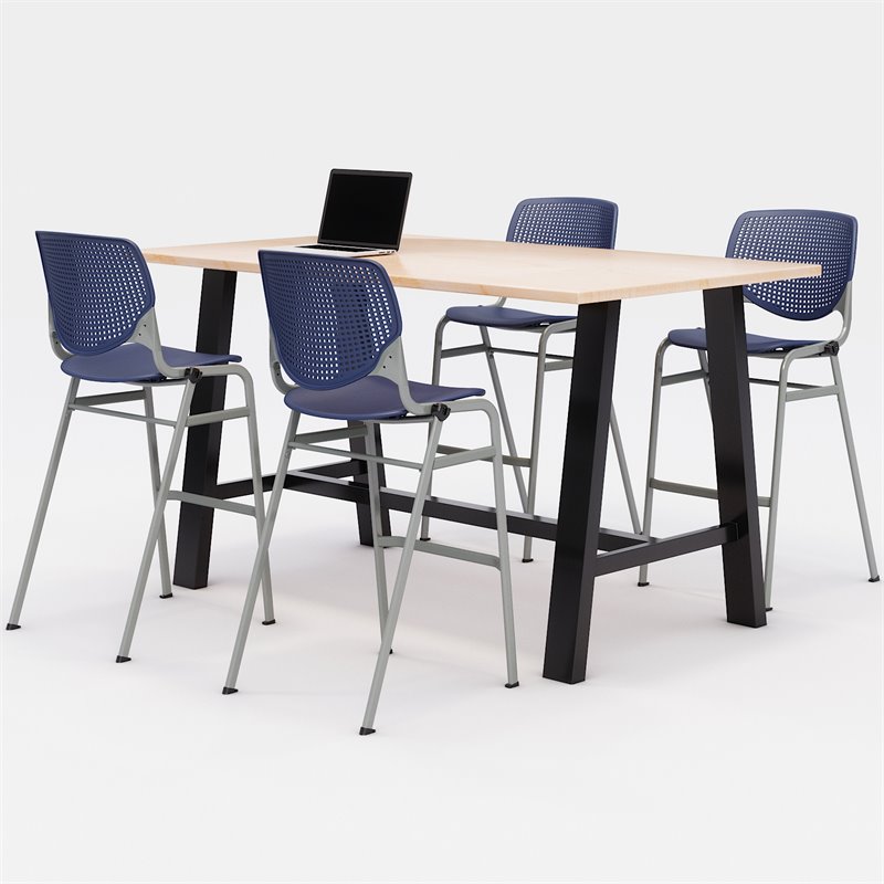 KFI Studios Midtown Bistro Dining Set - Maple Top - Navy Chairs