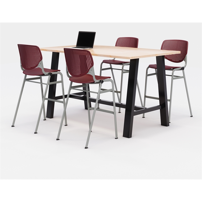 KFI Studios Midtown Bistro Dining Set - Maple Top - Burgundy Chairs