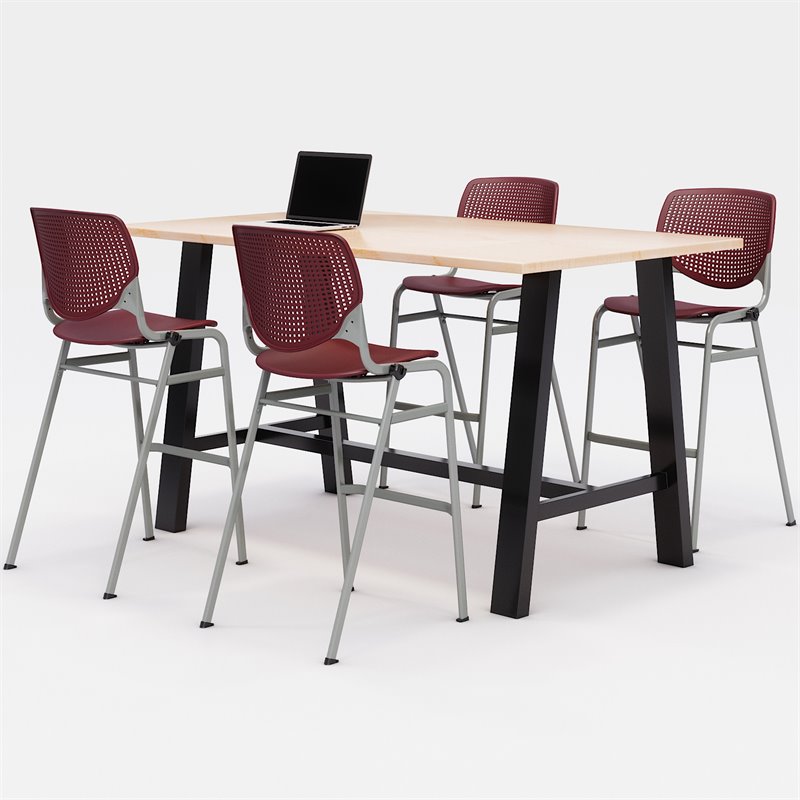 KFI Studios Midtown Bistro Dining Set - Maple Top - Burgundy Chairs
