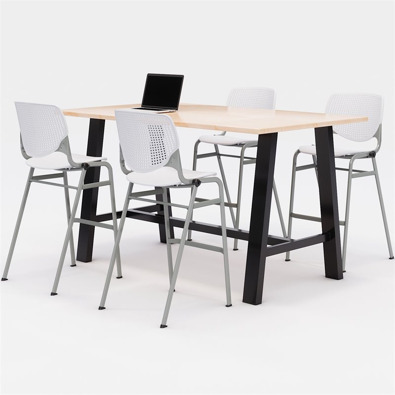 KFI Studios Midtown Bistro Dining Set - Maple Top - White Chairs