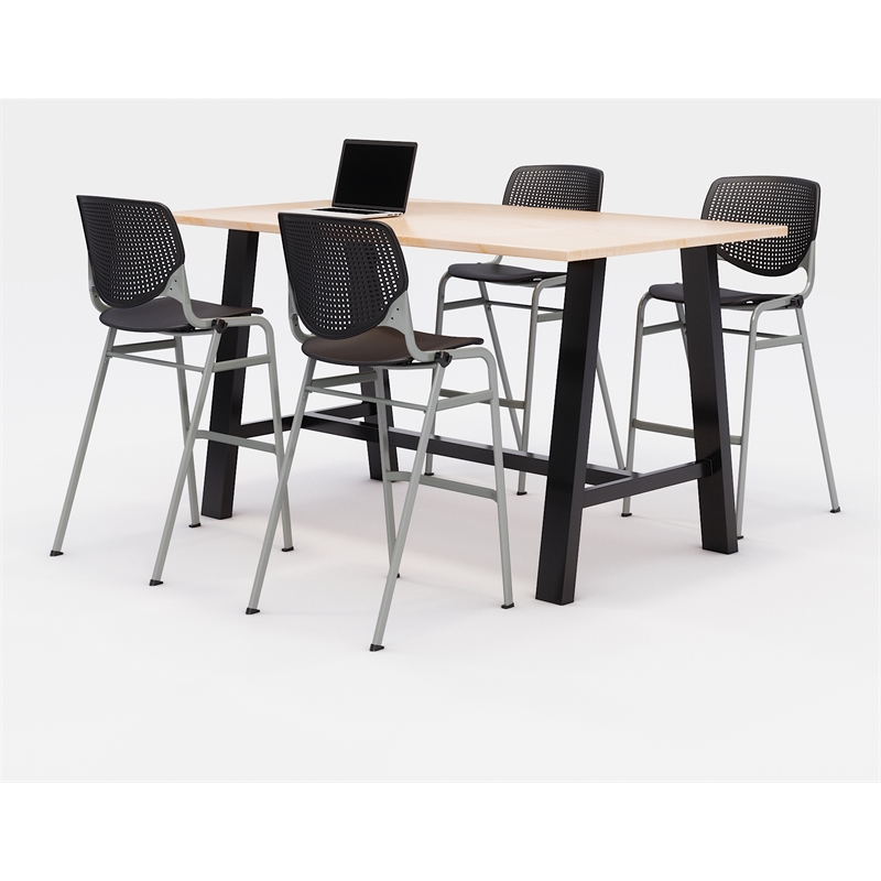 KFI Studios Midtown Bistro Dining Set - Maple Top - Black Chairs