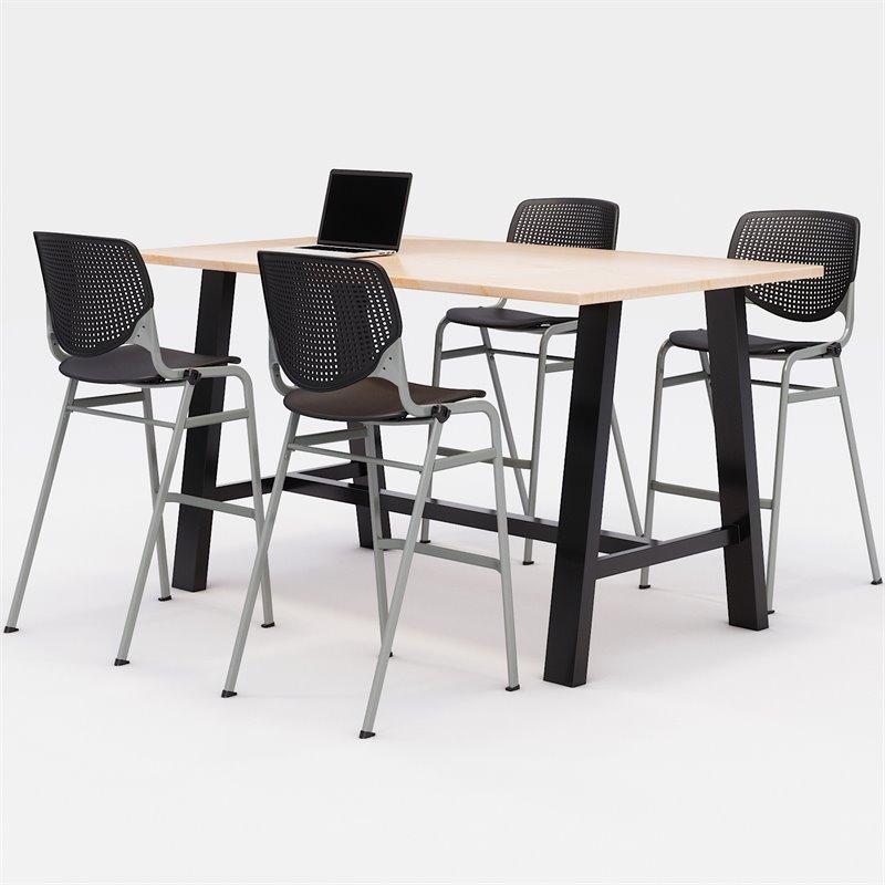 KFI Studios Midtown Bistro Dining Set - Maple Top - Black Chairs