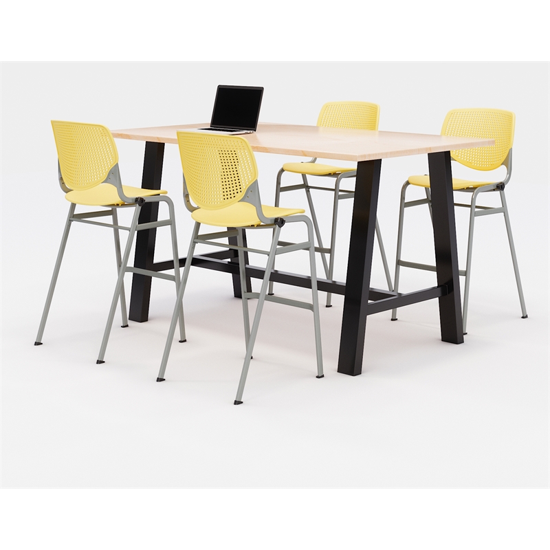 KFI Studios Midtown Bistro Dining Set - Maple Top - Yellow Chairs