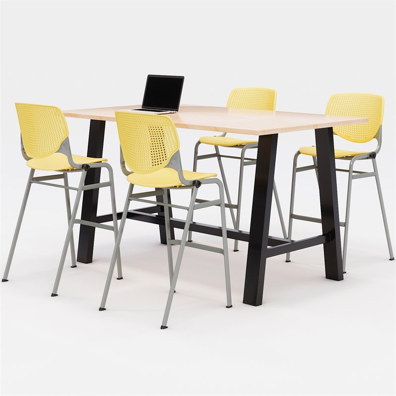 KFI Studios Midtown Bistro Dining Set - Maple Top - Yellow Chairs