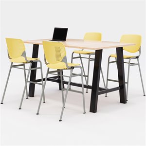 KFI Studios Midtown Bistro Dining Set - Maple Top - Yellow Chairs