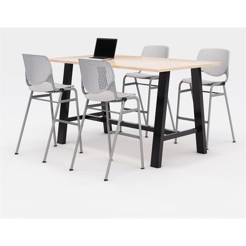 KFI Studios Midtown Bistro Dining Set - Maple Top - Light Grey Chairs